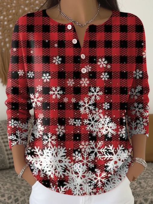 Women's Forest Crow Snowflake Print Button Sweatshirt