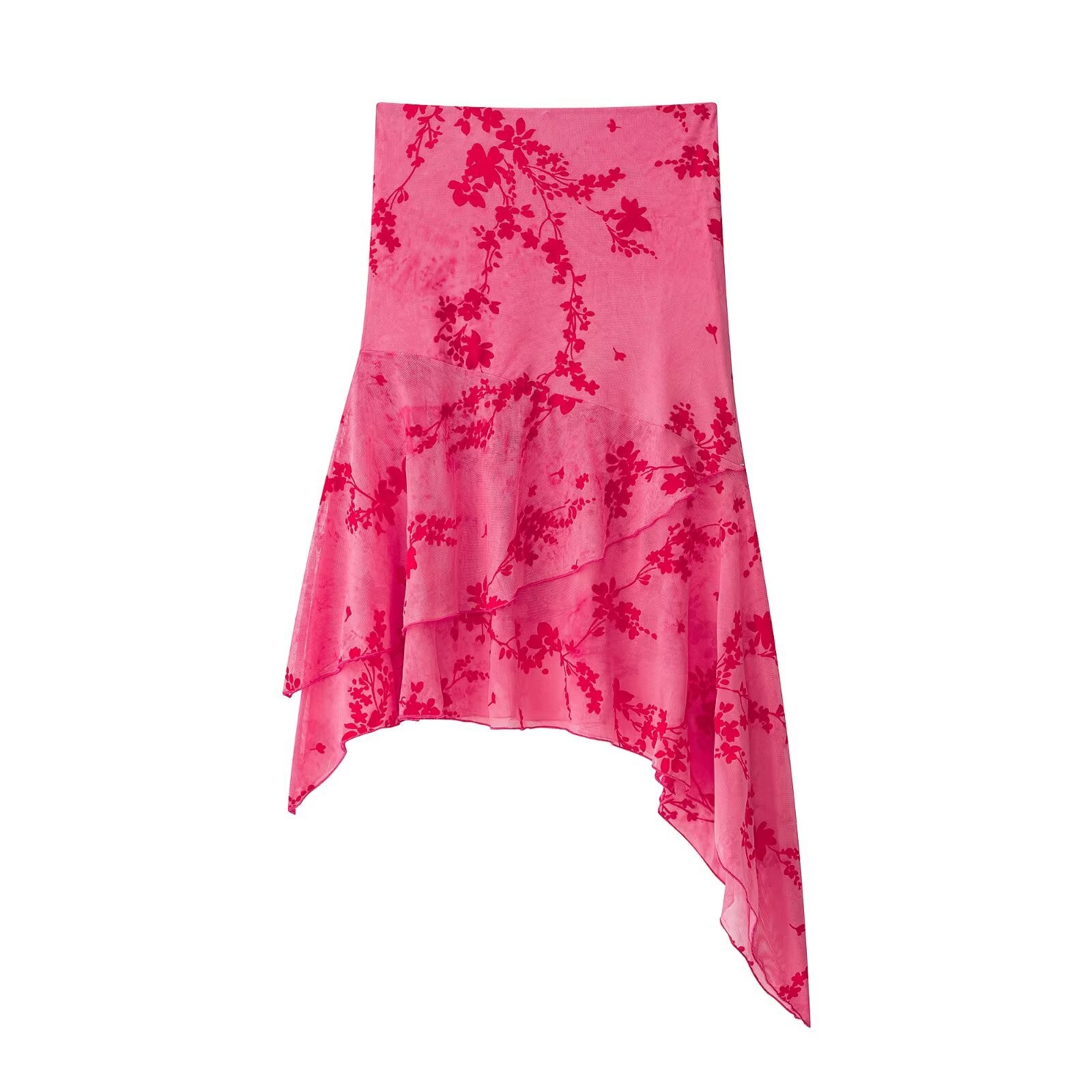 Women's Floral Print Lace Trim Two-Piece Skirt Set