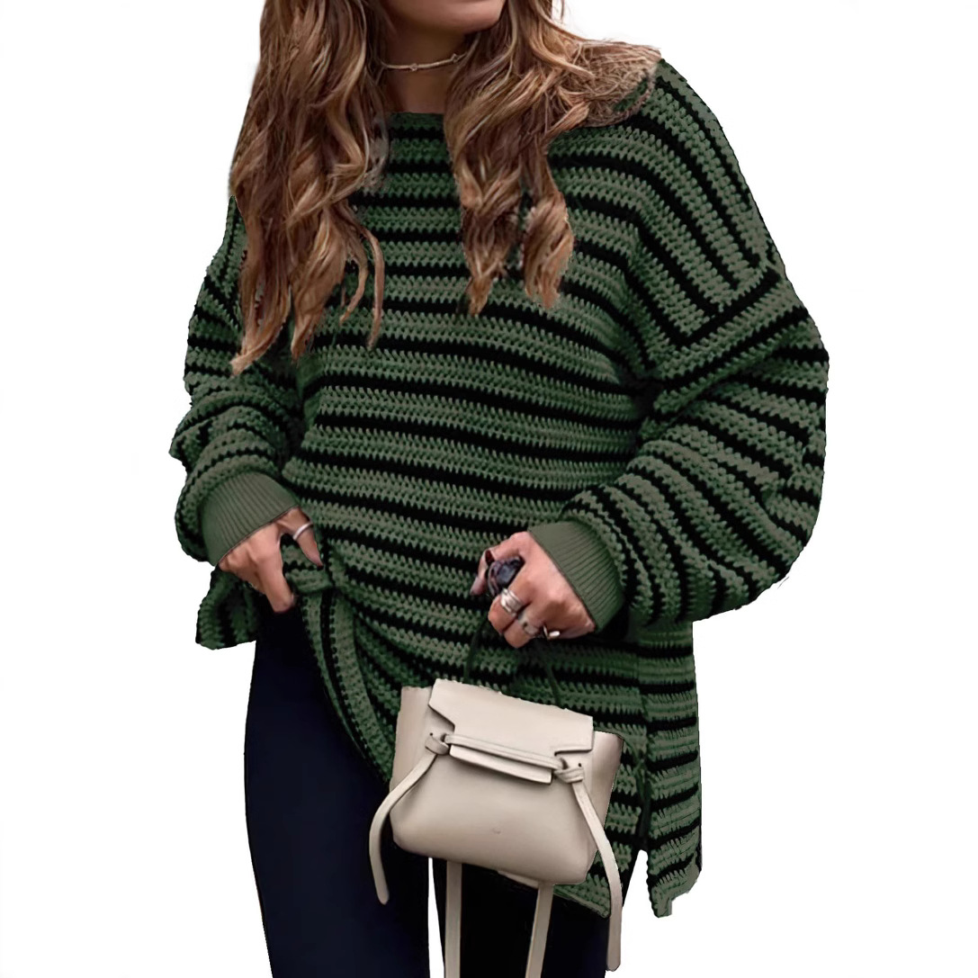 Striped Slit Loose Knit Sweater