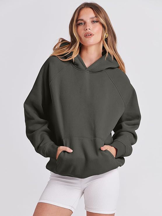 TUME Women's Hooded Pullover Sweatshirt Solid Color