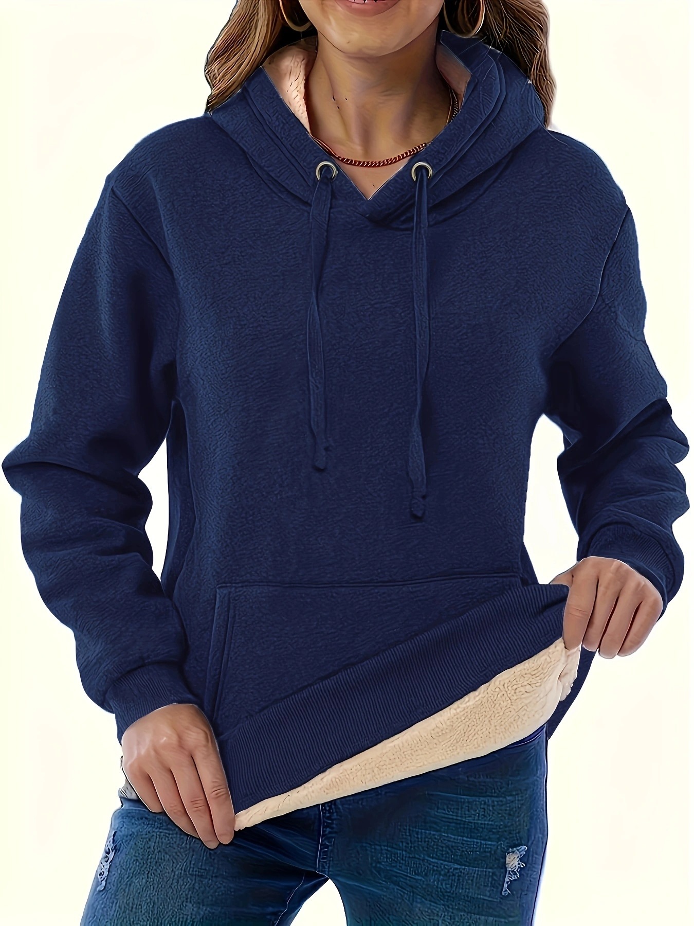 Women's Warm Hooded Pullover Sweatshirt with Pockets