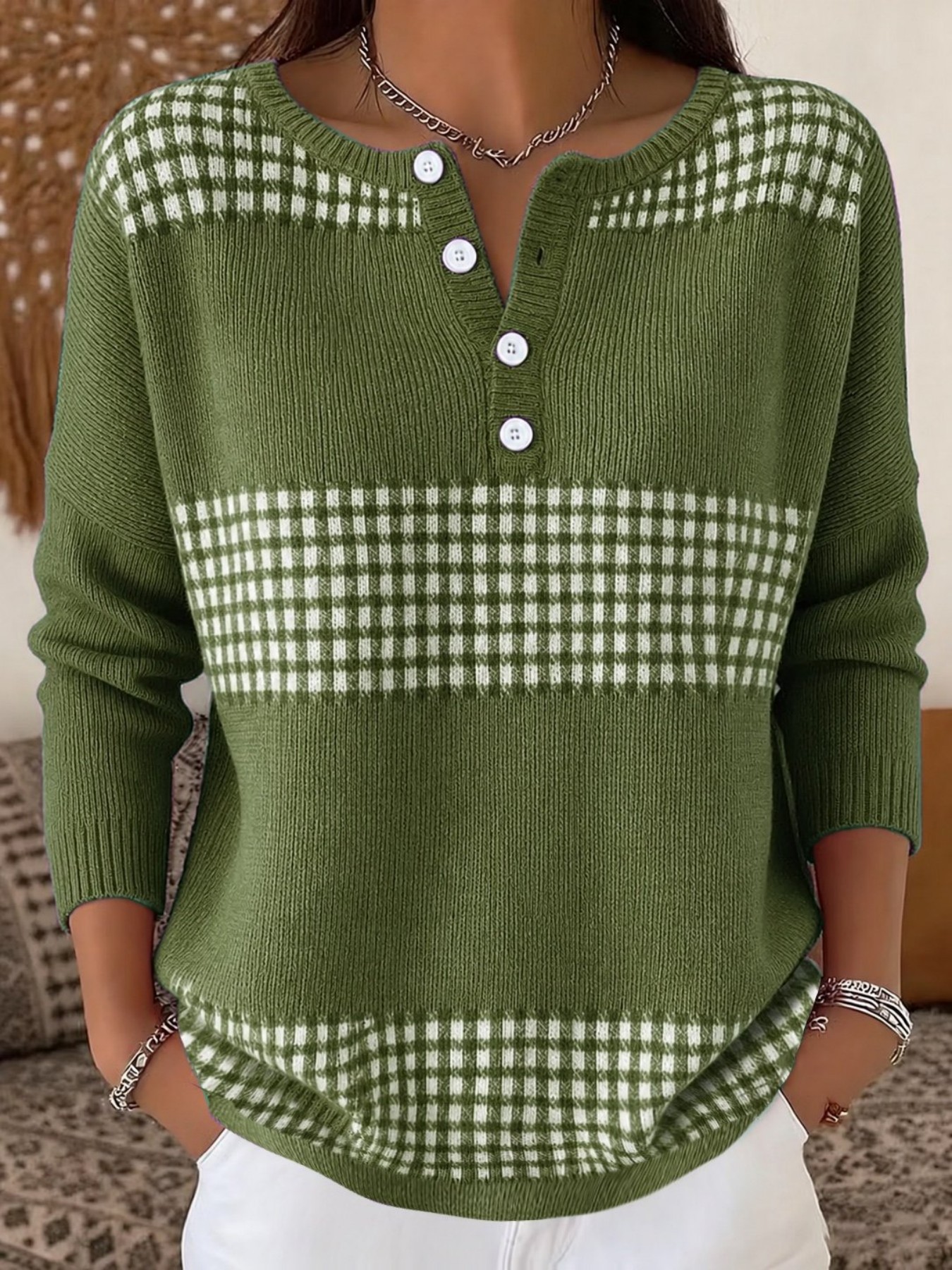 Women's Retro Polka Dot Print Buttoned Sweatshirt