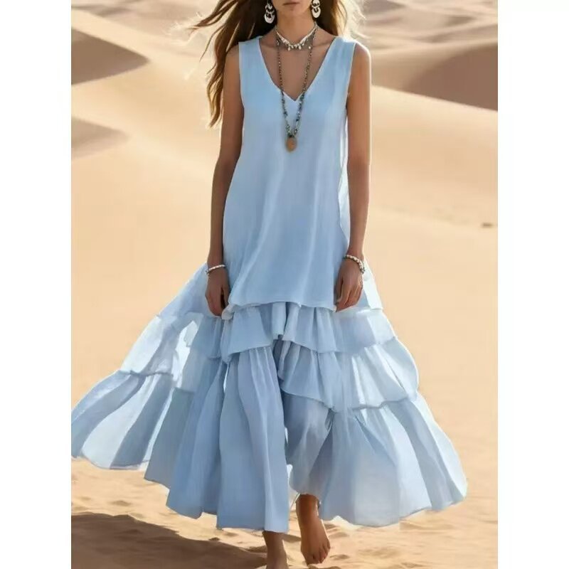 Women's Cotton-Linen Sleeveless Loose A-Line Dress