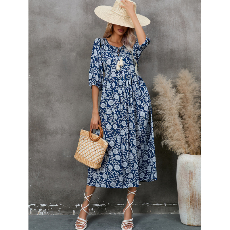 V-Neck Half-Sleeve Loose Boho Beach Dress