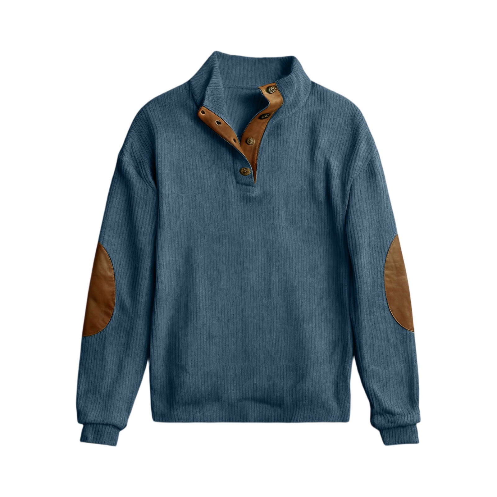 Corduroy Color-Block Pullover Hoodie with Stand Collar