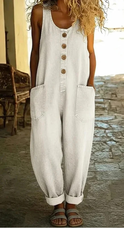 Women's Sleeveless Wide-Leg Denim Overalls with Pockets
