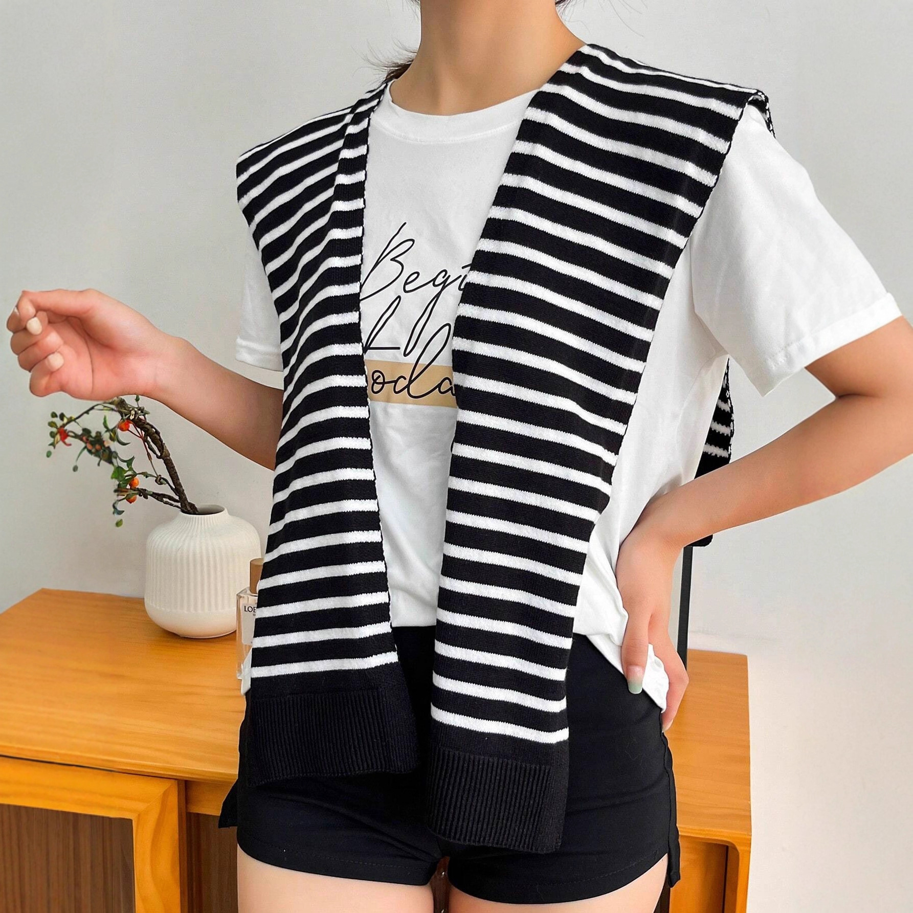 Striped Knotted Shawl Wrap for Women – Lightweight Layering Cover-Up