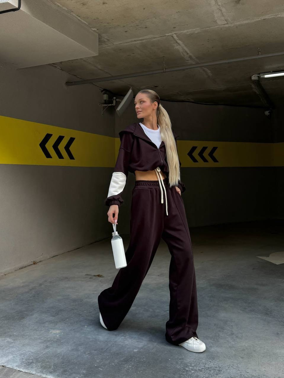 Women's Casual Zip-Up Hooded Cardigan and Wide-Leg Pants Two-Piece Set
