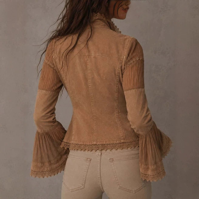 Boho Vintage Lace Trim Sheer Flared Long Sleeve Jacket