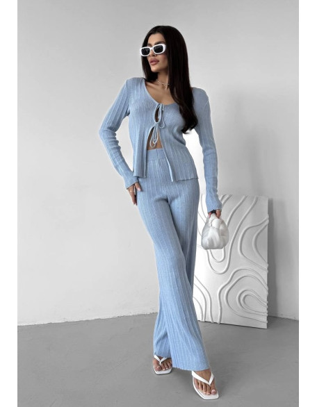 Women's Long Sleeve Tie-Front Cardigan and Pants Set