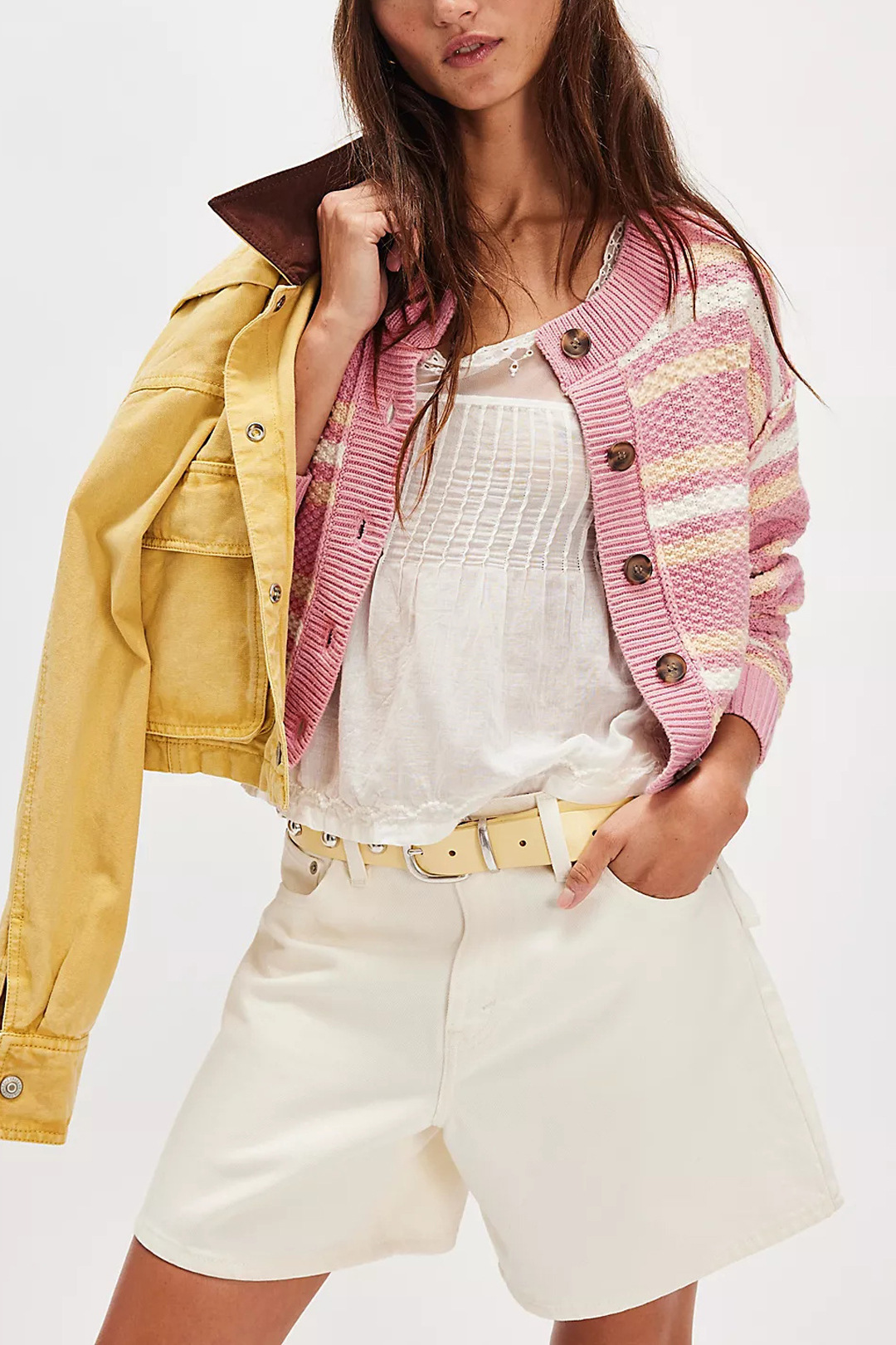 Striped Colorblock Knit Cardigan Button-Up Women's Sweater