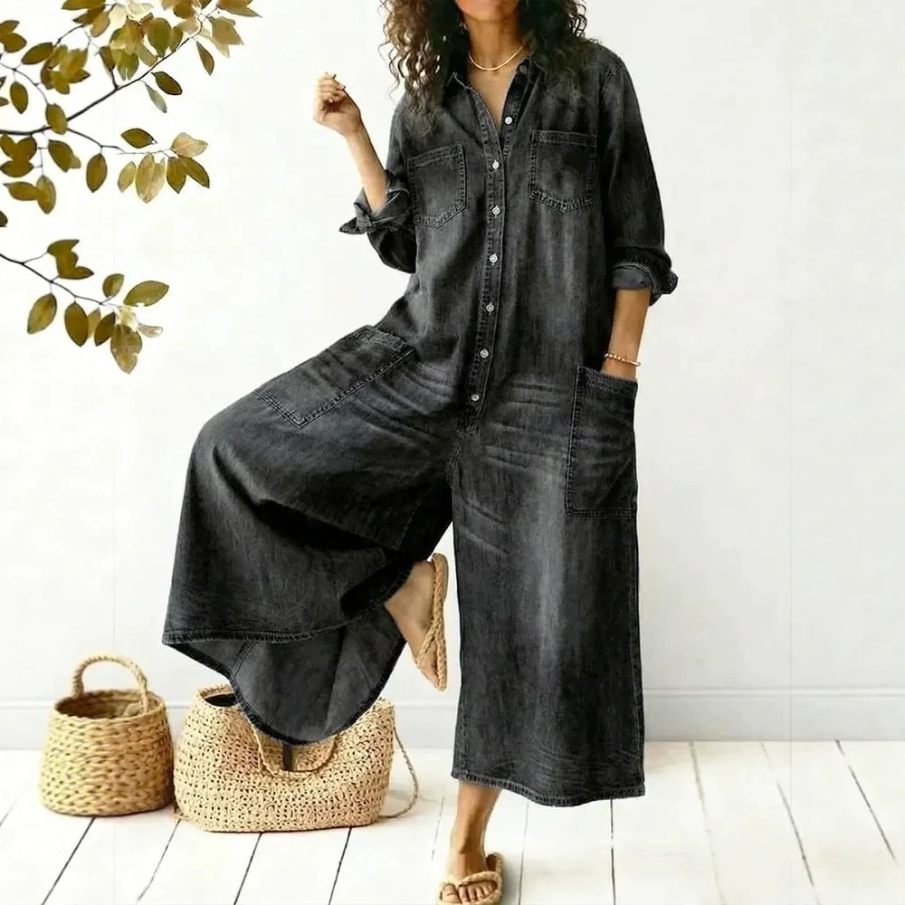 Women's Single-Breasted Loose Shirt Dress Long Sleeve