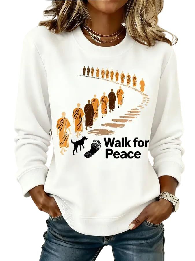 Women's Light and Peace Walking Print Crewneck Sweatshirt