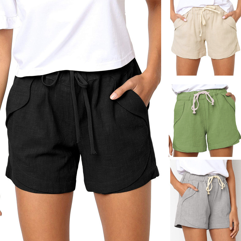 Women's High-Waist Drawstring Casual Shorts with Pockets