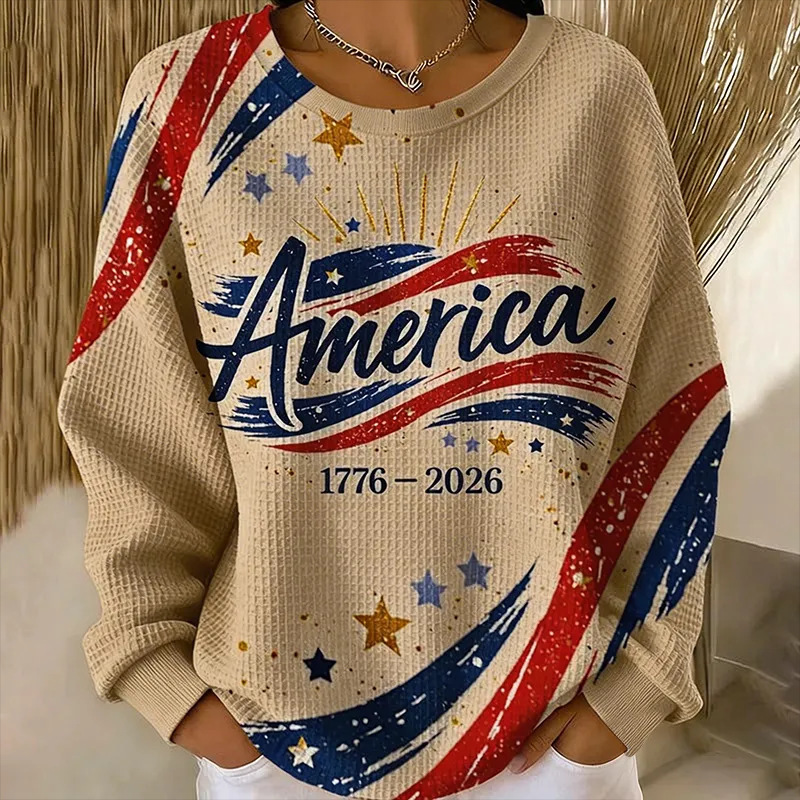 Women's USA America Anniversary Letter Print Sweatshirt