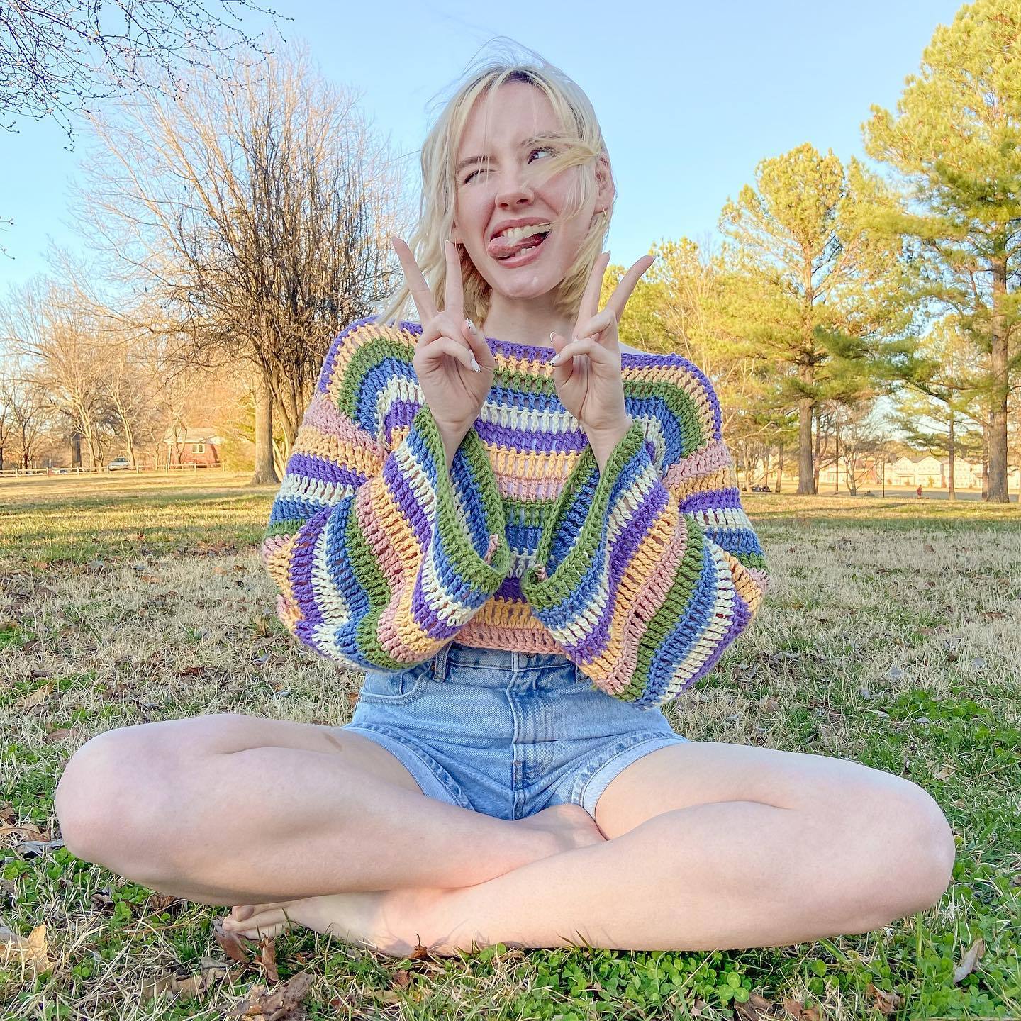 Color-Block Striped Knit Pullover Sweater