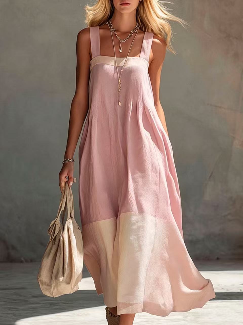 Women's Summer Sleeveless Colorblock Loose Vacation Dress