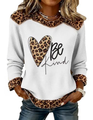 Women's Heart Leopard Print English Waffle Graphic Sweatshirt