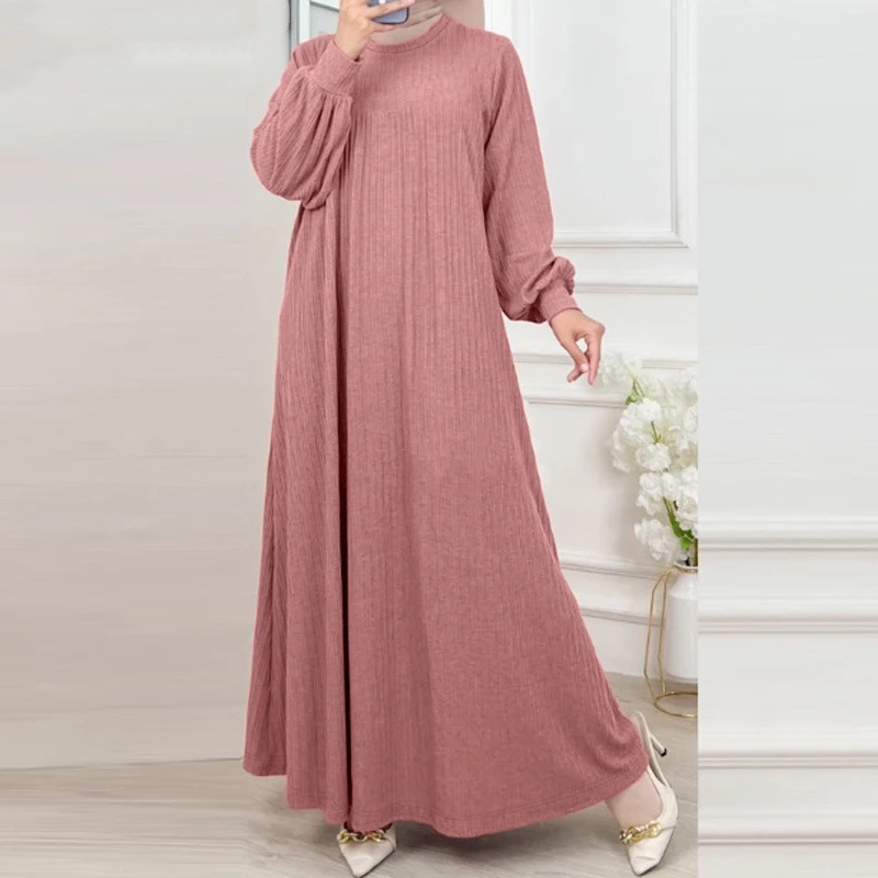 Women's Crew Neck Long Sleeve Solid Color Loose Casual Long Dress