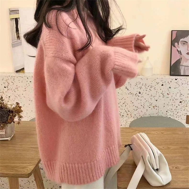 Women's Crewneck Solid Color Loose Knit Pullover Sweater