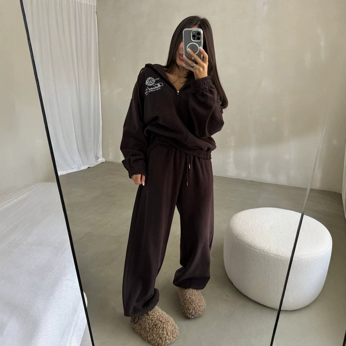 Women's Embroidered Zip-Up Hoodie and Pants Two-Piece Set
