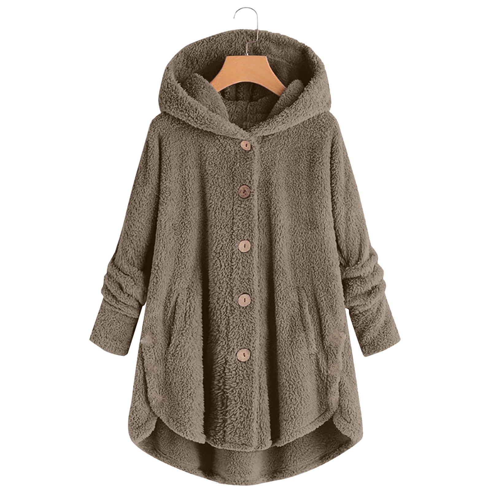 Women's Asymmetrical Fleece Hooded Cardigan with Pockets