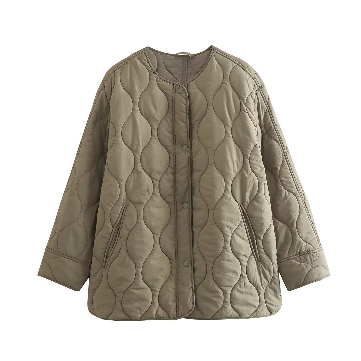 Women's Quilted Diamond Round Neck Loose Cotton Coat