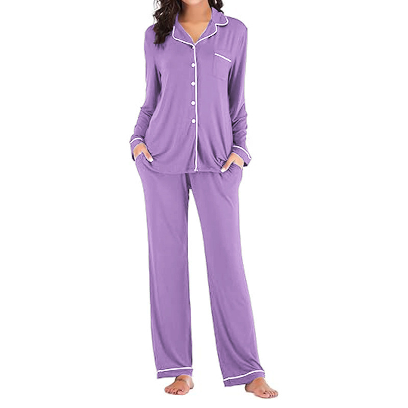 Women's Cuban Collar Printed Long Sleeve Button Set