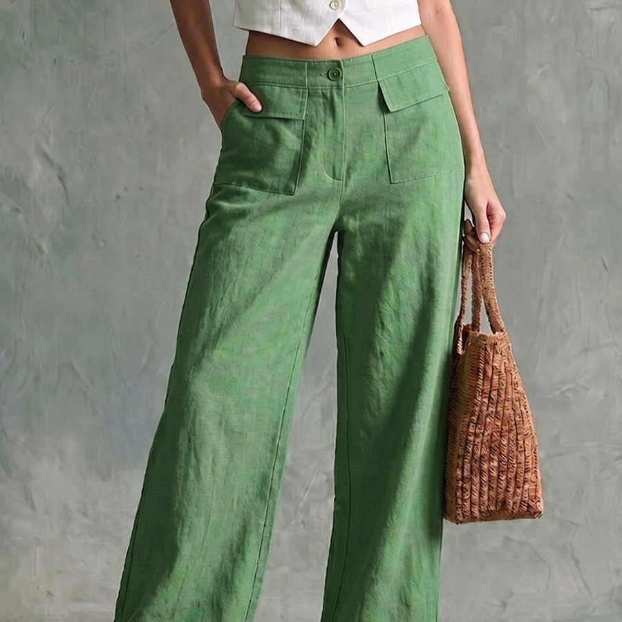 Women's High-Waist Wide-Leg Cotton-Blend Casual Pants