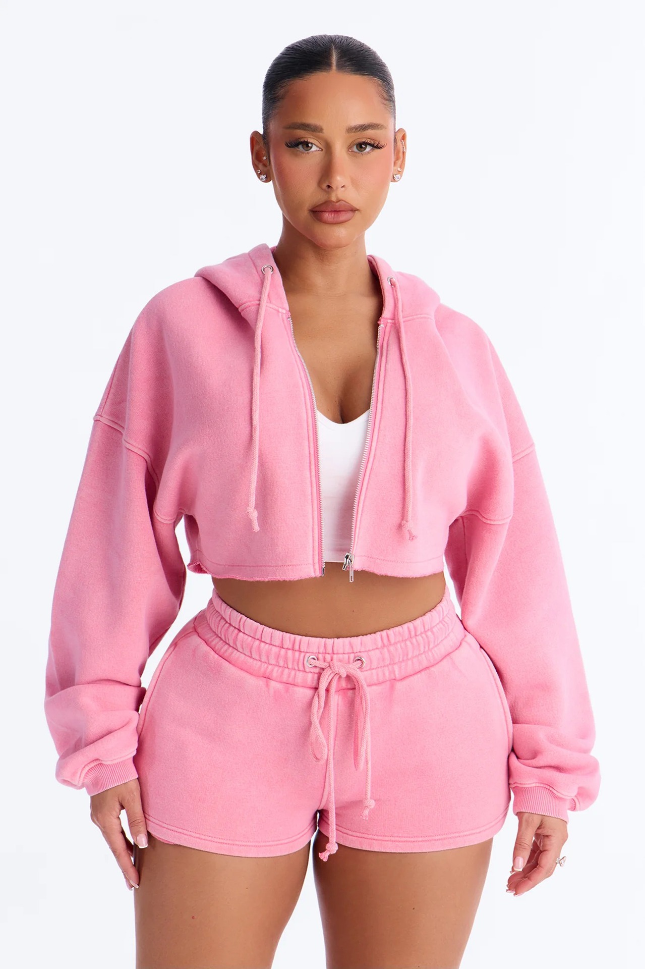 Women's Long Sleeve Crop Top and Shorts Set Casual Sporty Two-Piece Outfit