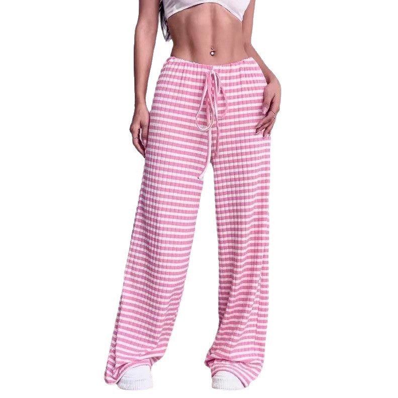 Women's Casual Striped Solid Straight-Leg Pants