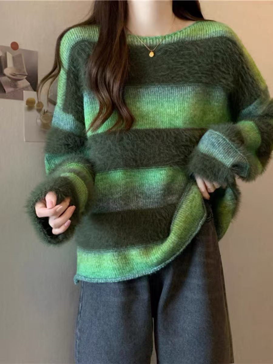 Trendy Color-Block Lazy Style Women's Sweater