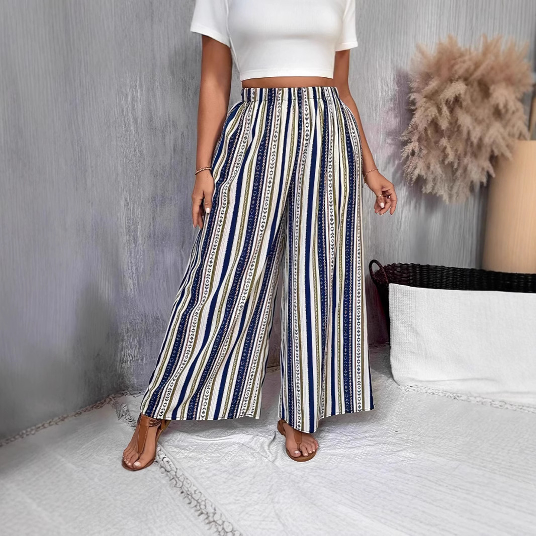 Women's Wide-Leg Printed Pants High Waist Casual