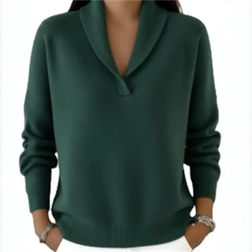 Women's Solid Print V-Neck Long-Sleeve Pullover Sweatshirt