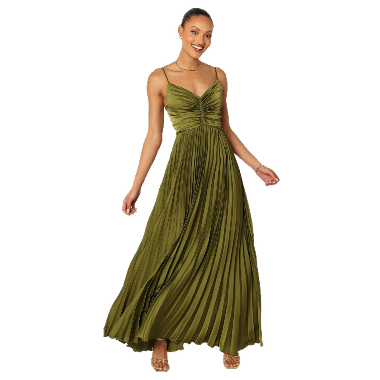 Pleated Sleeveless Backless High-Waist Solid Color Maxi Dress