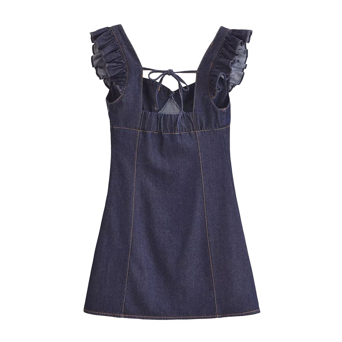 Ruffled Washed Denim Mini Skirt