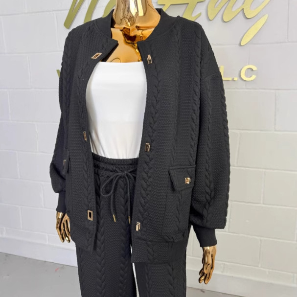 Women's Solid Color Button Pocket Two-Piece Set