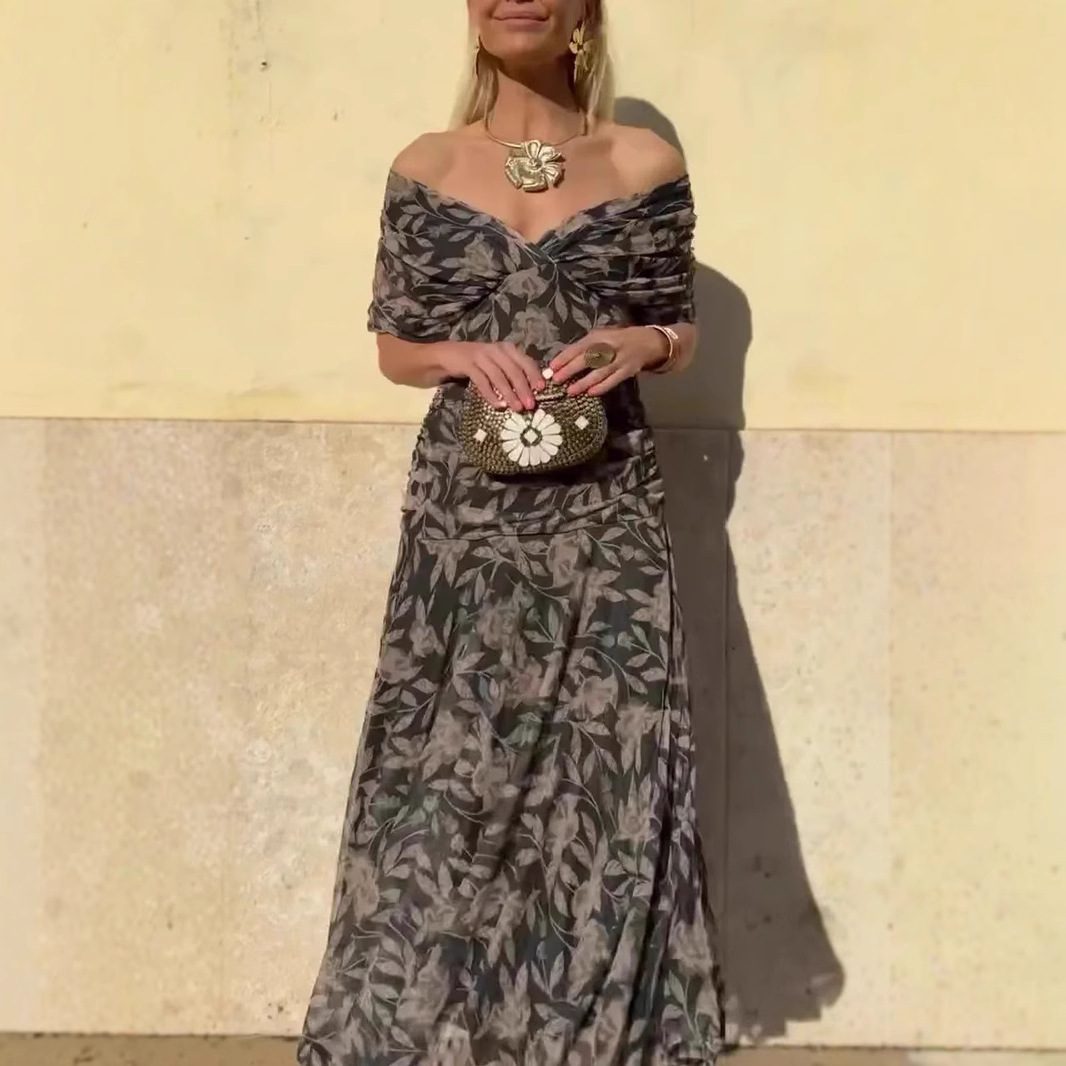 Women's V-Neck Print Long Dress