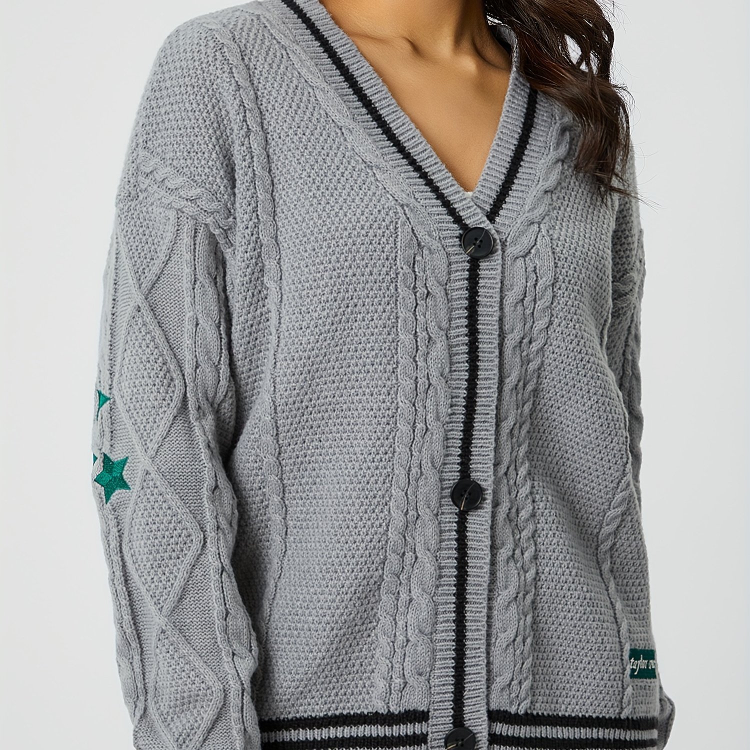 Women's Embroidered Knit Cardigan Loose Casual Sweater Coat