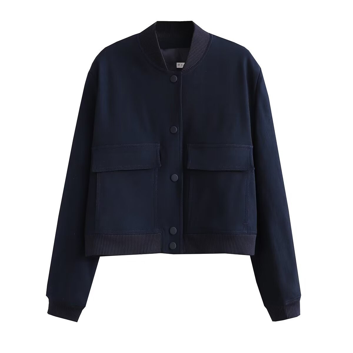 Women's Casual Bomber Jacket – TR Fabric, Button Front, Round Neck