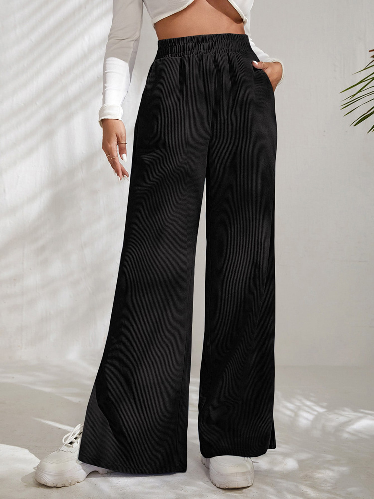 Women's High-Waist Corduroy Pants with Split Hem