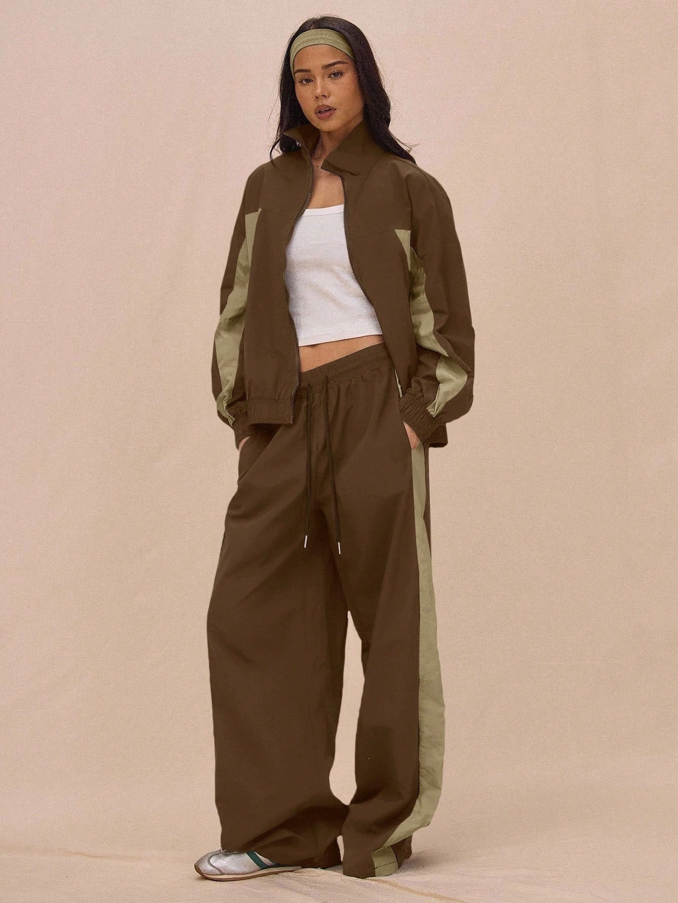 Striped Zip Jacket and Tie-Waist Pants Set