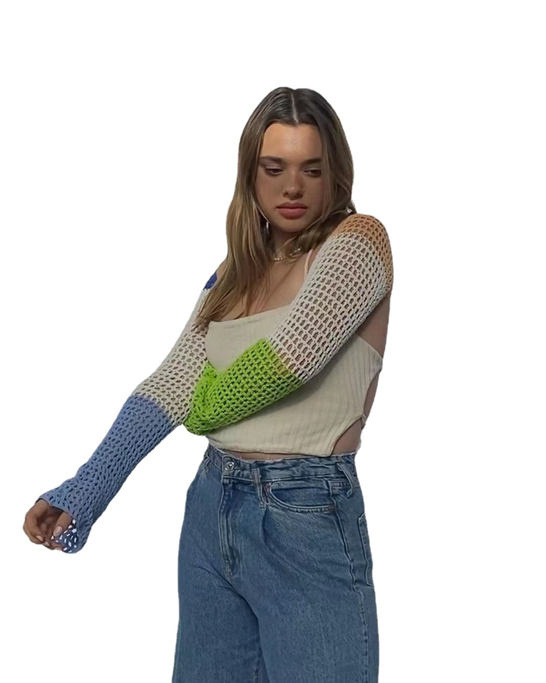 Women's Open-Knit Long-Sleeve Shrug Sweater