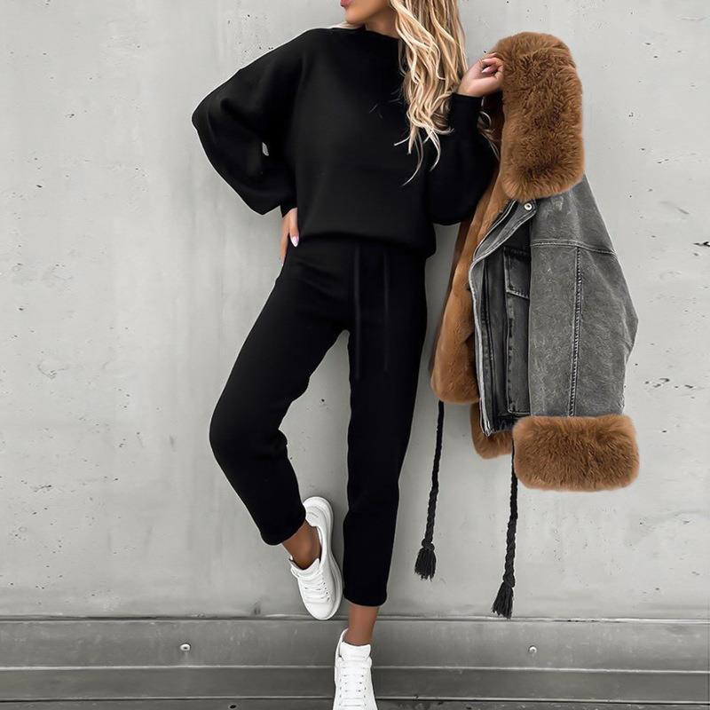 Women's Turtleneck Solid Color Top and Drawstring Pants Two-Piece Sweatsuit Set