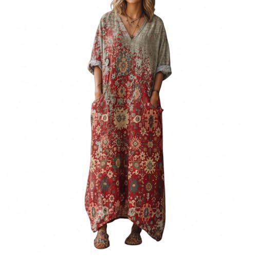 Women's Boho A-Line Midi Dress with 3D Print