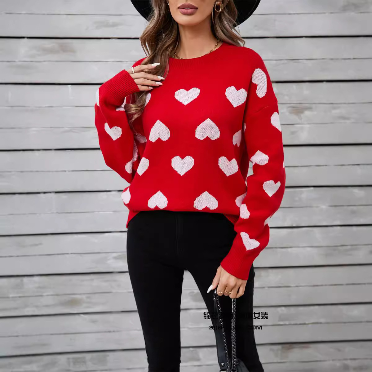 Heart Crewneck Pullover Sweater