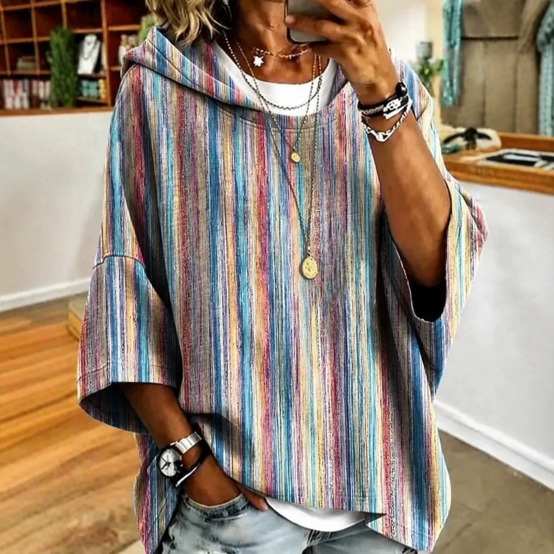Women's Gradient Line Print Casual Hoodie