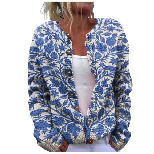 Women's Christmas Print Button Cardigan Sweater