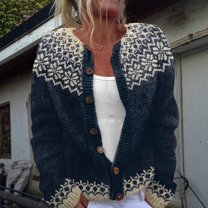 Women's Tribal Feather Print Button Cardigan Sweater