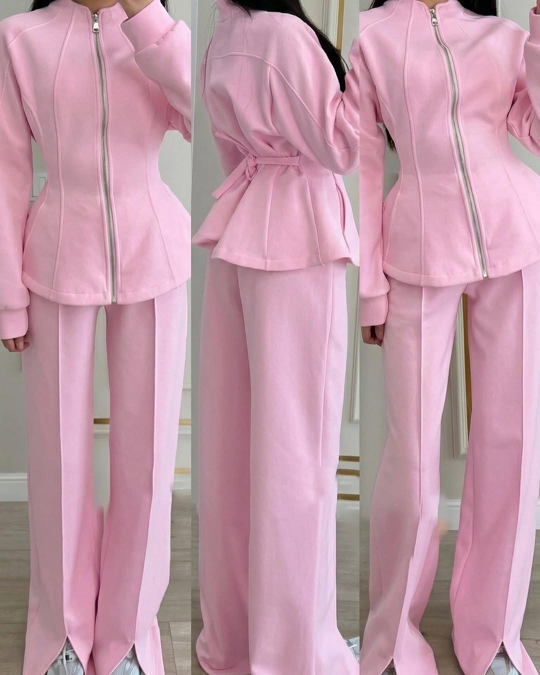 Women's Two-Piece Long Sleeve Jacket and Pants Set, Solid Color, Polyester